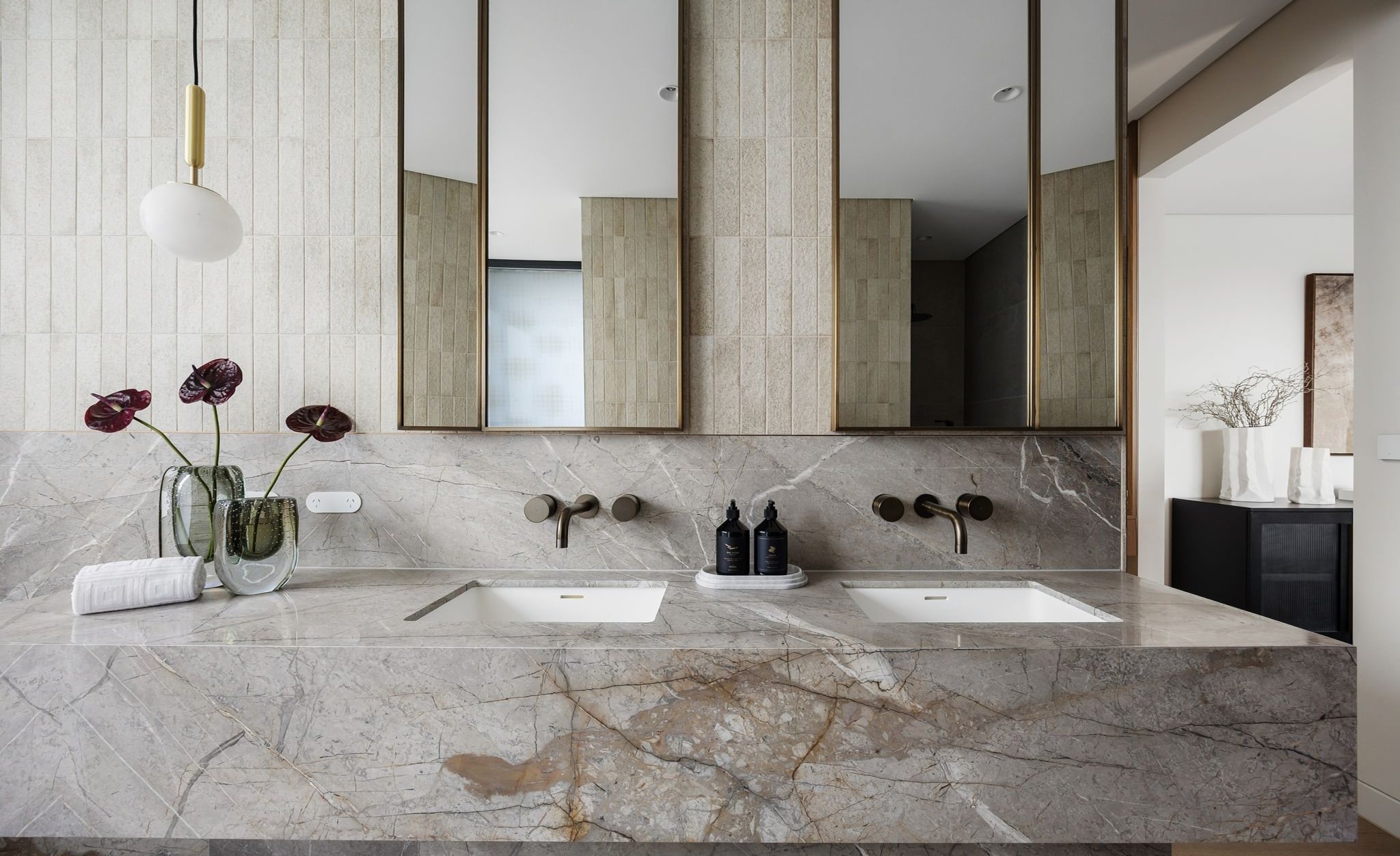 Double vanity with stone top